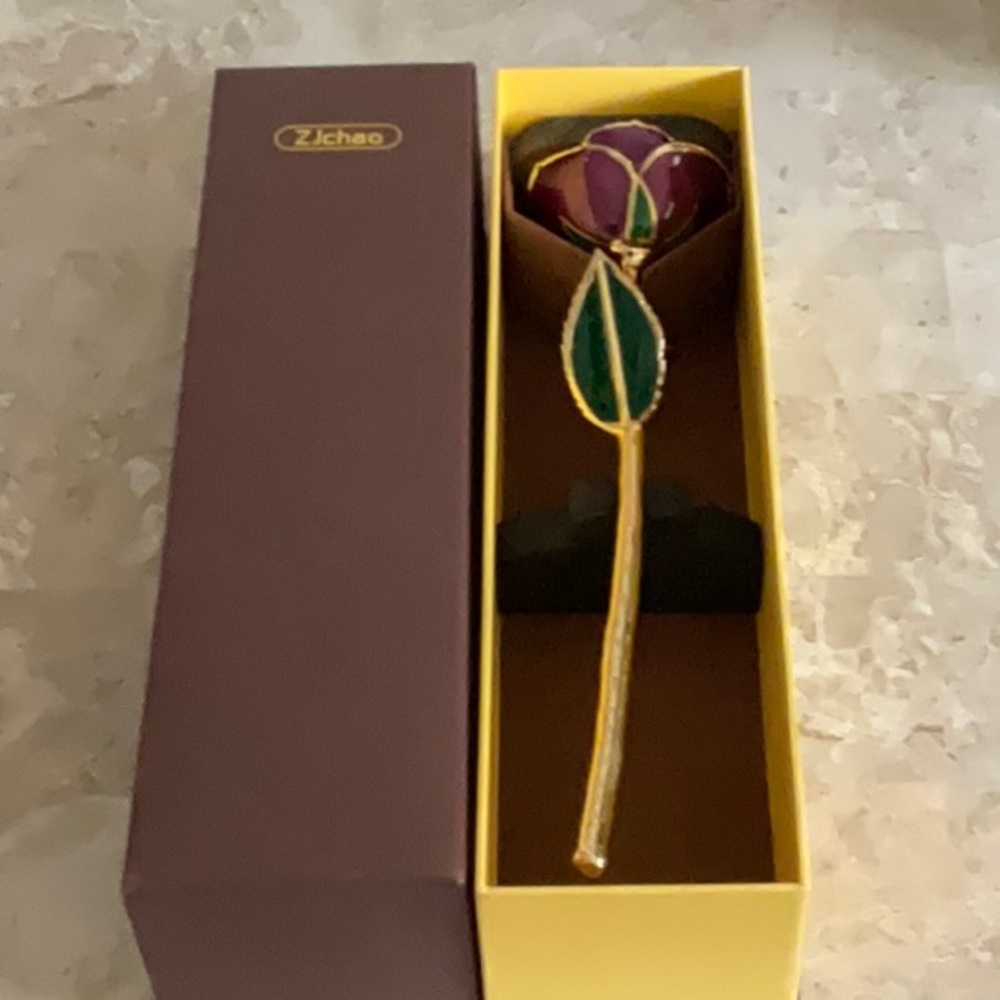 Purple and Gold Rose In Gift Box